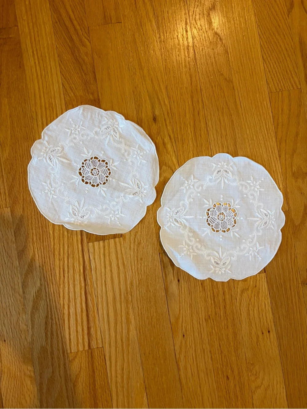 Embroidered White Round Doilies - Set of 2